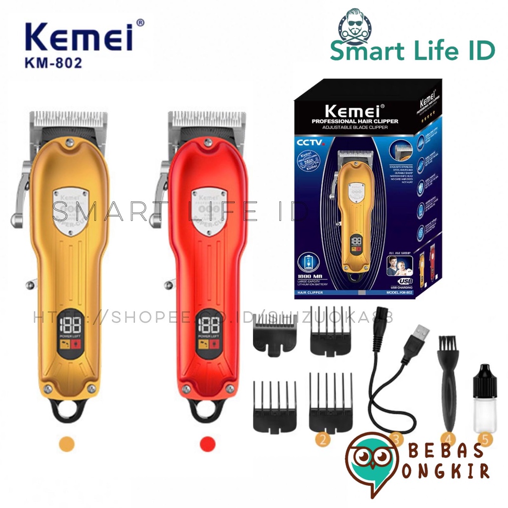 Kemei Alat Cukur Rambut KM-802 Hair Clipper Professional Taper Elektrik Indikator Digital Cukuran Kemei KM 802