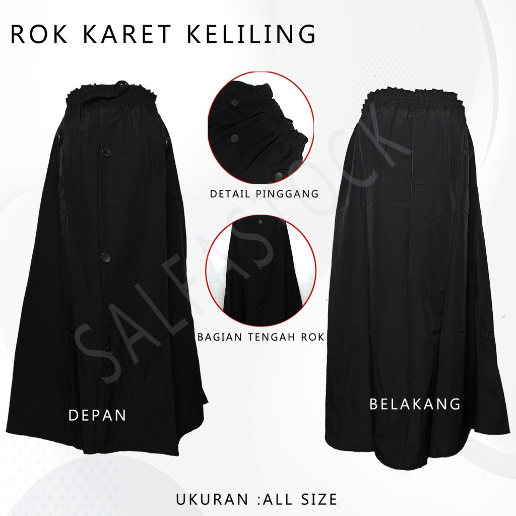 Rok Karet Keliling Hitam, Rok Kerja Wanita, Rok Kuliah, Rok Sehari-hari, Rok Hitam Panjang, ALL SIZE