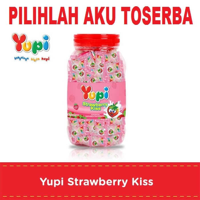 YUPI STRAWBERRY KISS KEMASAN JAR 300 gram - ( HARGA 1 DUS ISI 6 JAR )