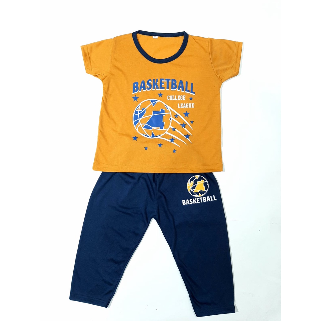 Setelan anak laki-laki 1-10 tahun CP baju anak cowok lengan pendek celana panjang gambar basket ball