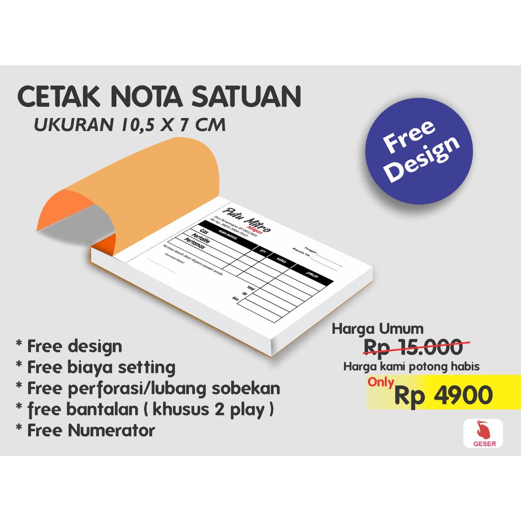 

PAKET HEMAT CETAK NOTA UKURAN 10,5X7CM - INVOICE Bon Surat Jalan Kwitansi Olshop MURAH