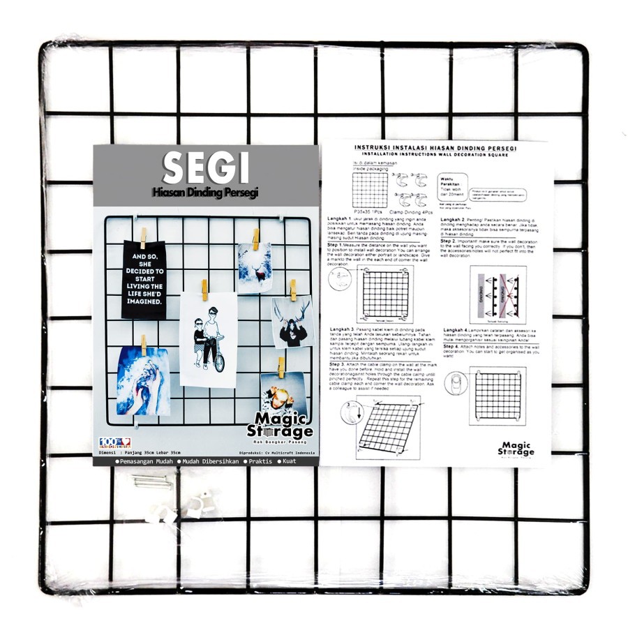 SEGI  (BLACK) / Hijang Wall Grid / Pajangan Foto Hiasan Dinding Persegi / Meshboard Grid Wire