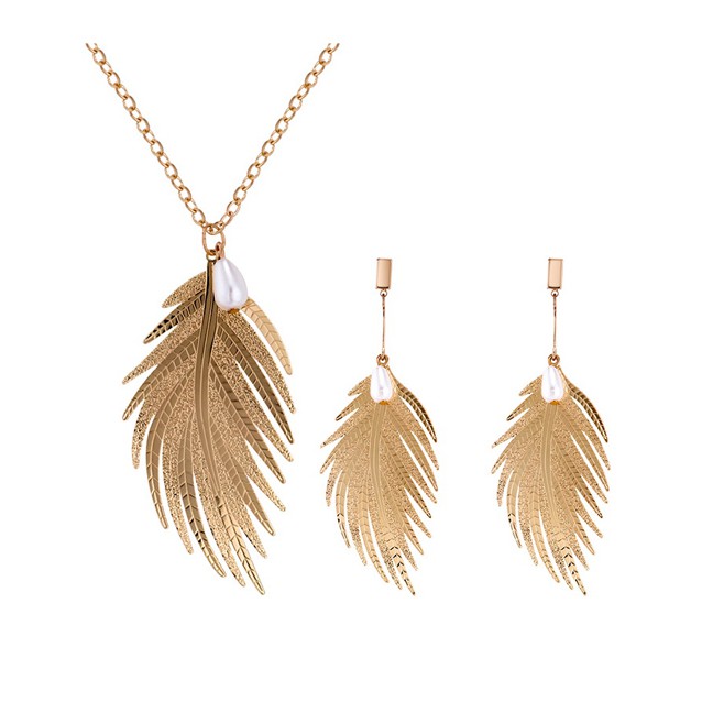 LRC Perhiasan set Fashion Feather Shape Deisgn Jewelry Sets