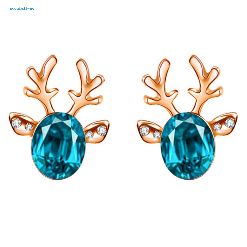 2pcs Anting Stud Desain Tanduk Rusa Aksen Batu Permata Tiruan Untuk Aksesoris Natal