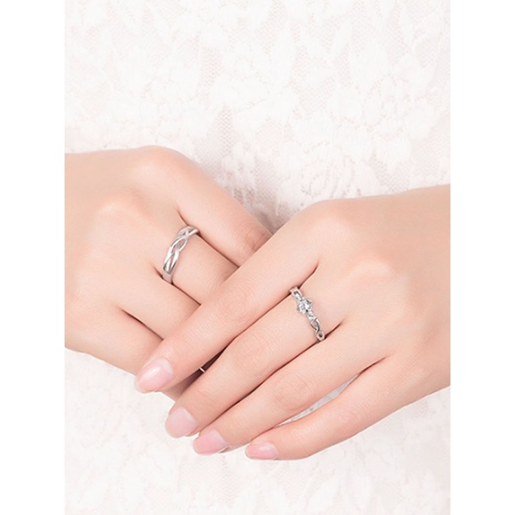 Cincin Sterling Silver 925 Dengan Kristal + Berlian Imitasi Untuk Pasangan / Pria / Wanita