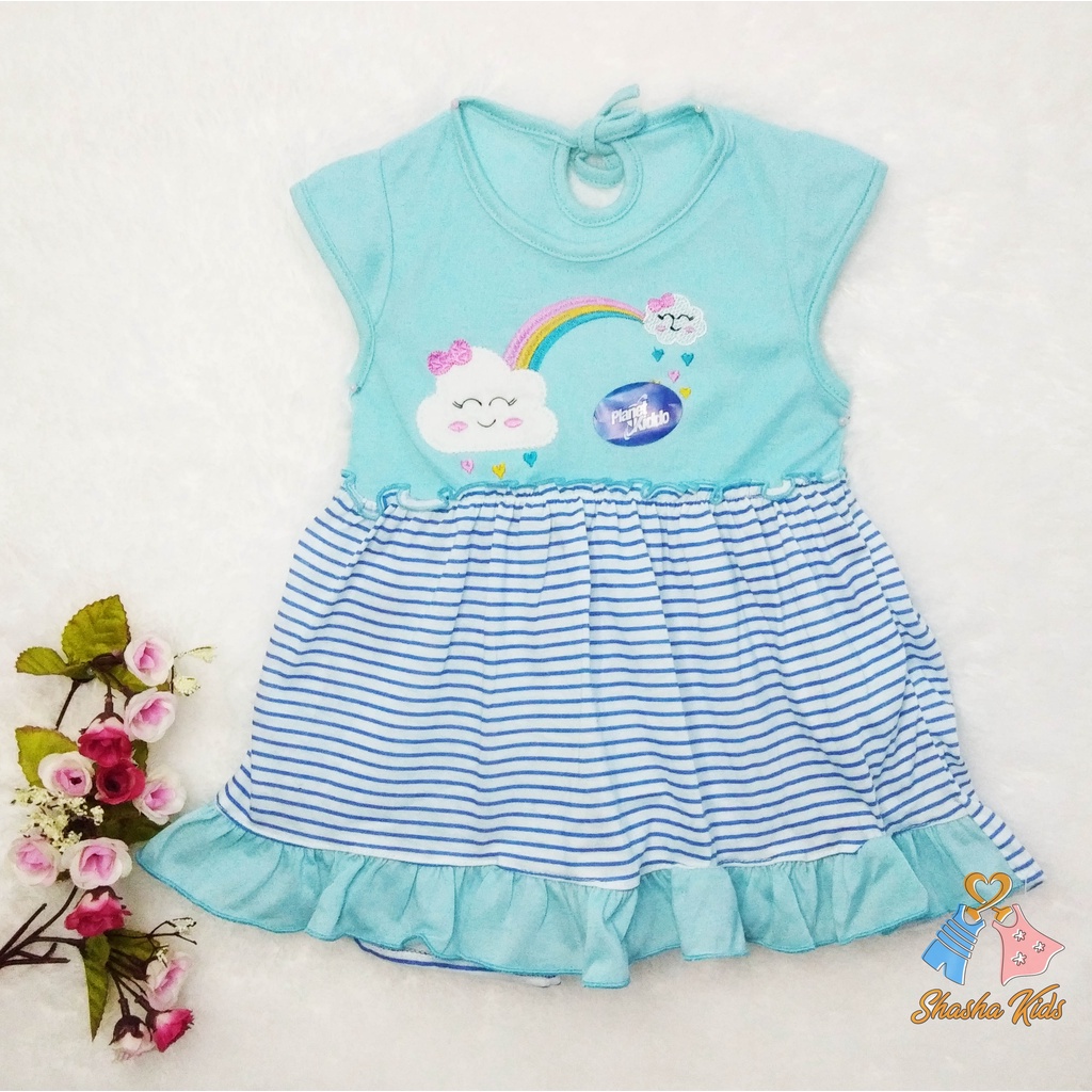 [L-010] Baju Bayi Perempuan/Dress Bayi Perempuan Planet Kids cantik motif pelangi lucu 0-6 bln