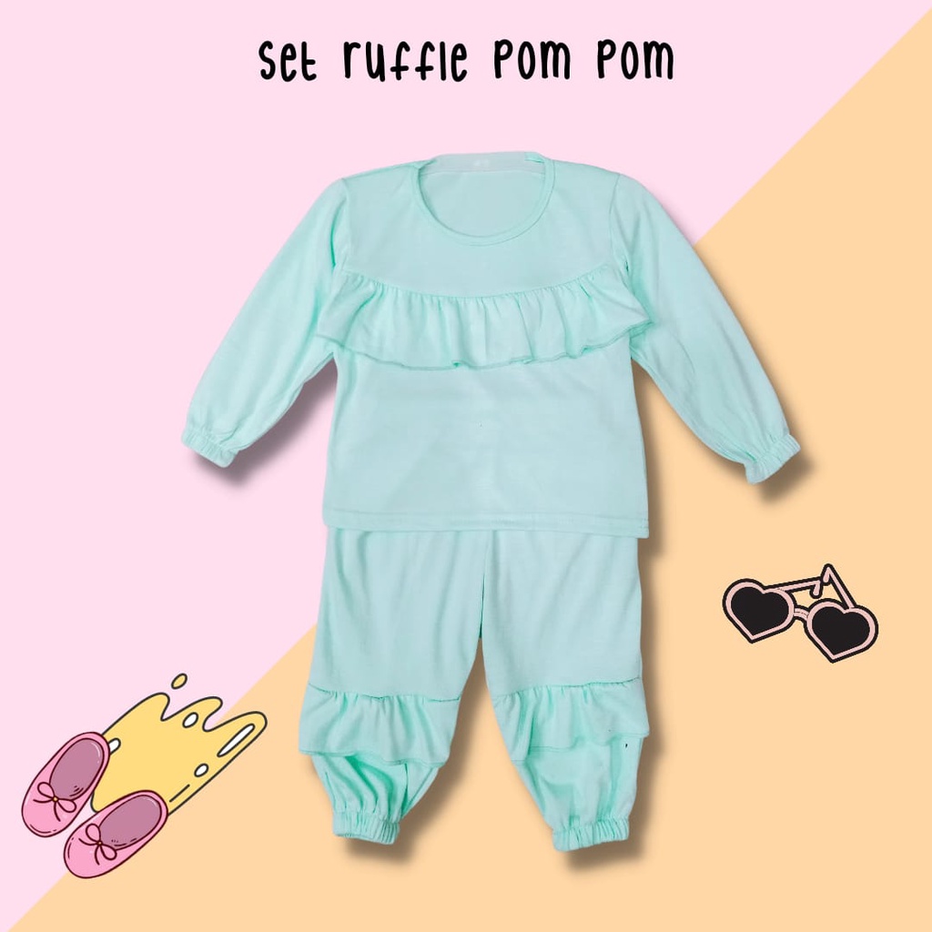 BabynKids - Set RUFFLE/ Setelan Anak Pom Pom/ Setelan Anak Perempuan / Setelan Anak Kerut / Setelan Anak Ruffle