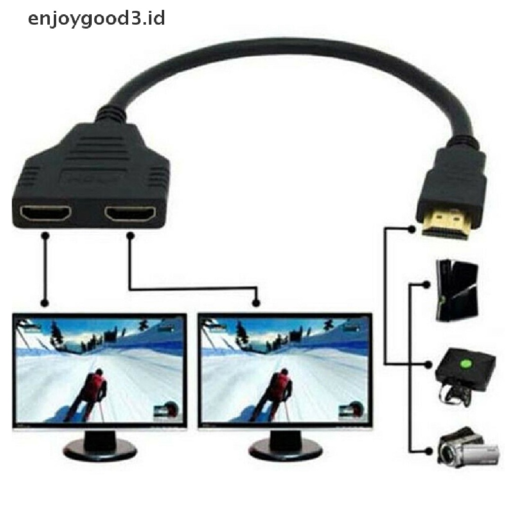 (Rready Stock) Adaptor Splitter Port HDMI 1 Input 2 HD 1080P (ID)