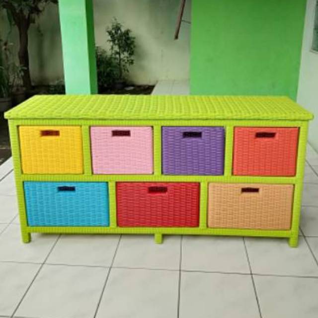 Lemari Laci 7 datar Rotan Sintetis