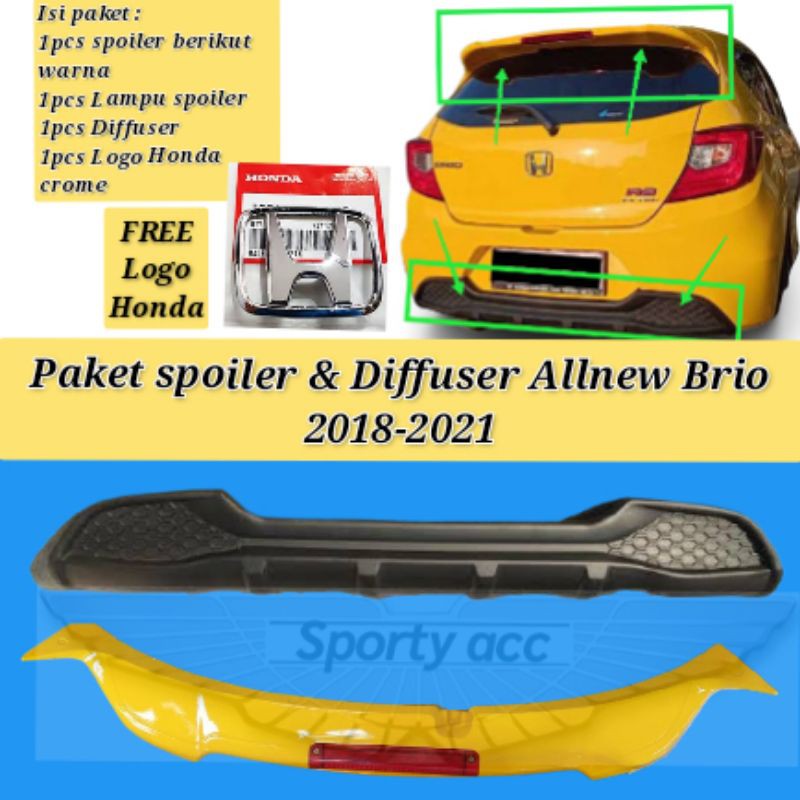 spoiler topi belakang dan diffuser brio 2019 - 2023model rs free logo honda crom