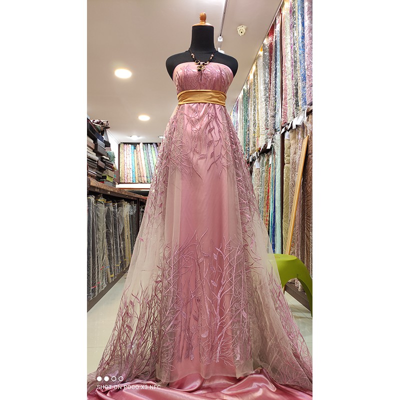 Kain Tile Lace Akar Bridesmaid Pink