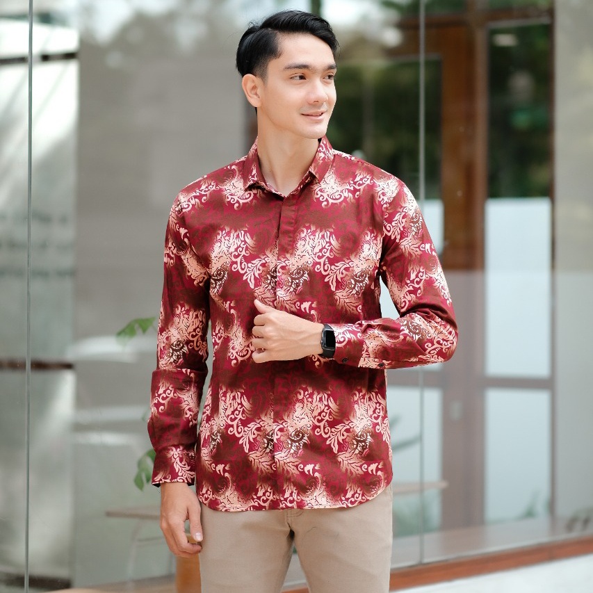 NEW ARRIVAL DISTRO BATIK PRIA BORDIR SOGAN HRB026 BATIKAF NOTOARTO BATIK IPNU-IPNU HEM PRIA bel-Floral Marun