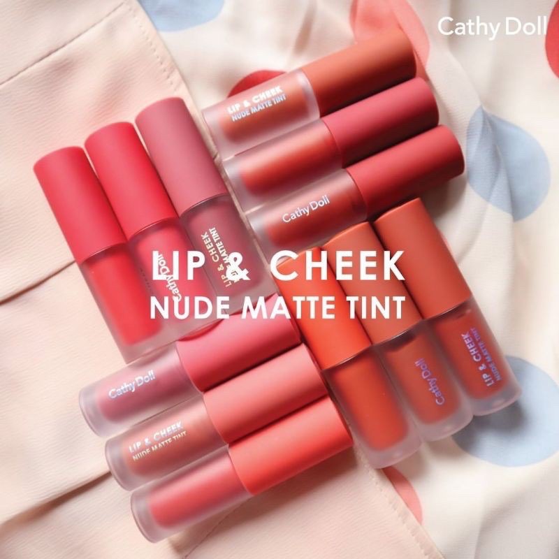 CATHY DOLL MINI LIP & CHEECK NUDE MATTE TINT - MATTE VELVET LIP TINT + BLUSH ON ORIGINAL THAILAND