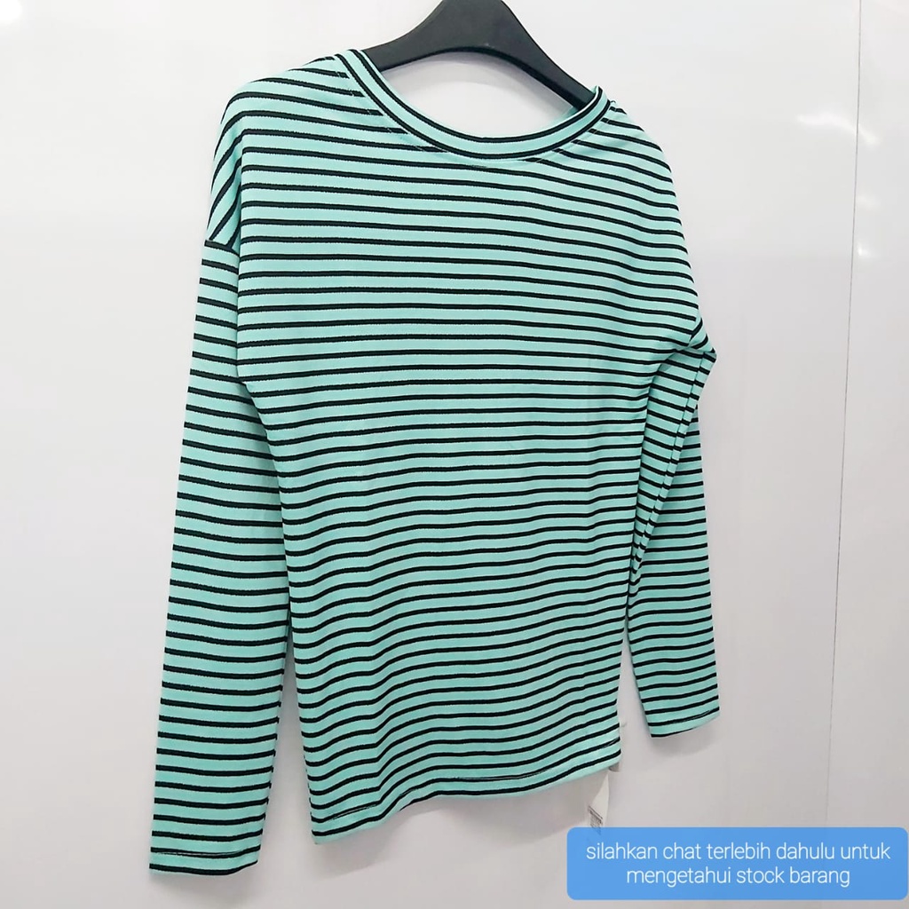 KAOS LORENG GARIS SALUR LENGAN PANJANG ATASAN FASHION WANITA PAKAIAN