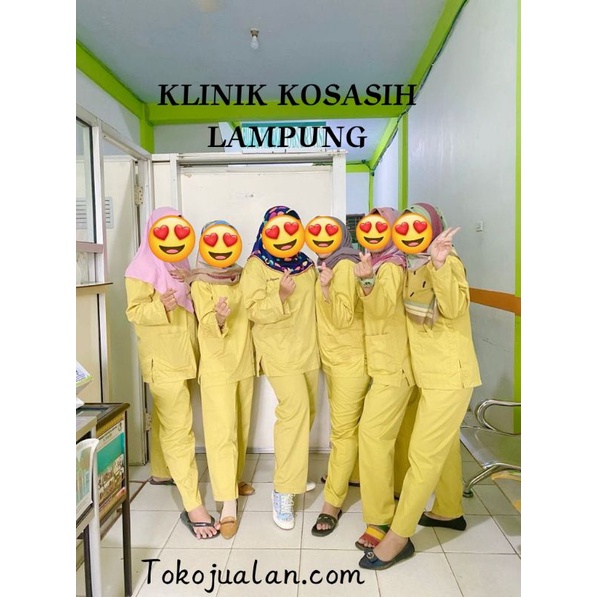 Baju Jaga Medis Ok Oka Size S M L XL Pakaian Seragam Kerja Perawat Wanita Pria Bahan American Drill 