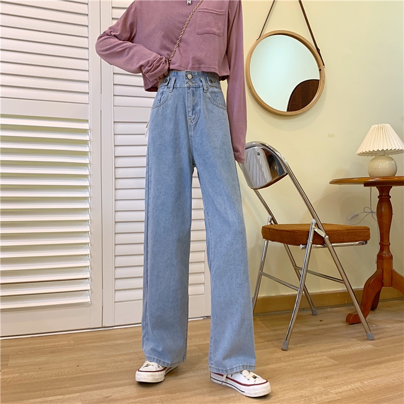 XIAOZHAINV Korean Style Celana Jeans Straight Jeans Wanita