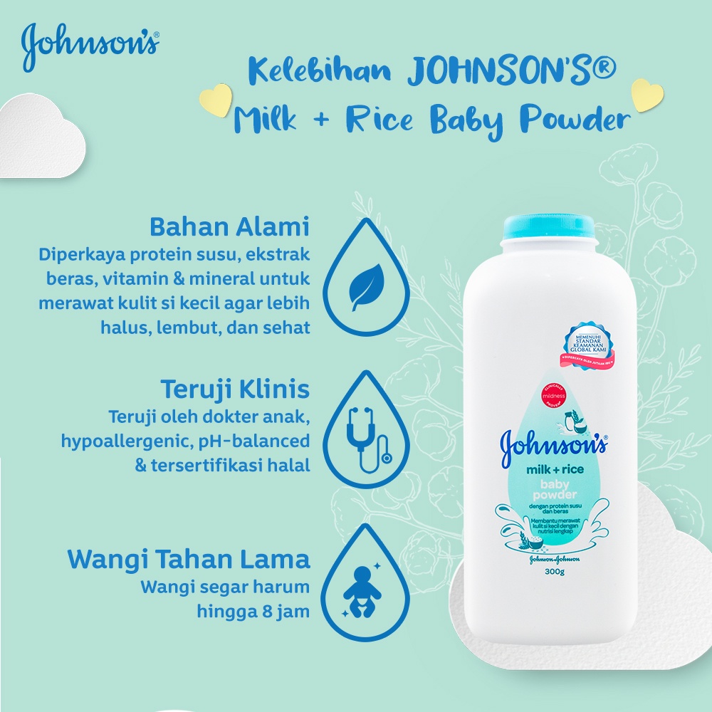 JOHNSON'S Milk + Rice Baby Powder - Bedak Bayi 300gr