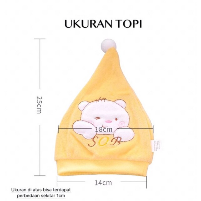 Topi bayi kurcaci katun bludru new born bordir beruang 0 - 4 bulan