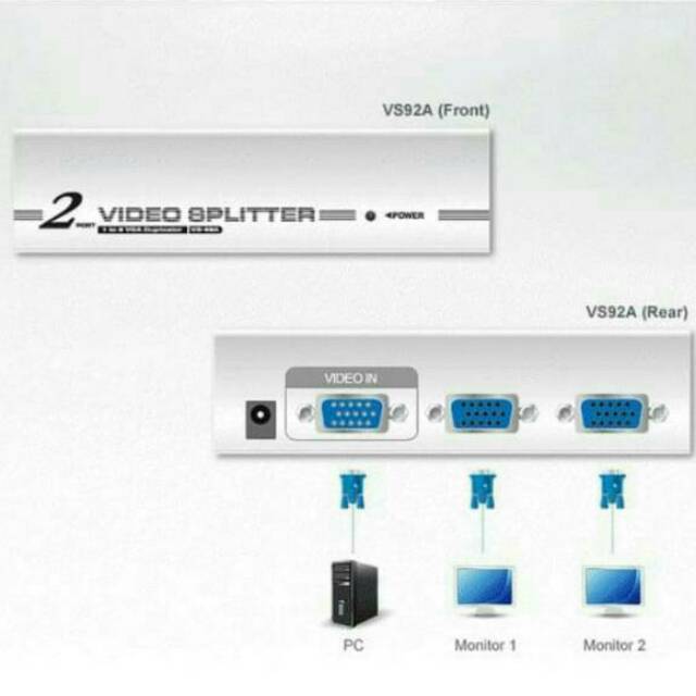 Aten 2 Port Video Splitter (250MHZ) 1920x1440 @60 Hz 65m - VS92A