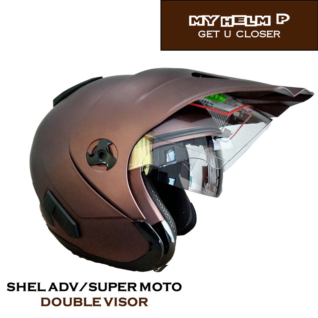 Helm SUPER MOTO SHEL ADV Double Visor Polos Warna Brown Dof