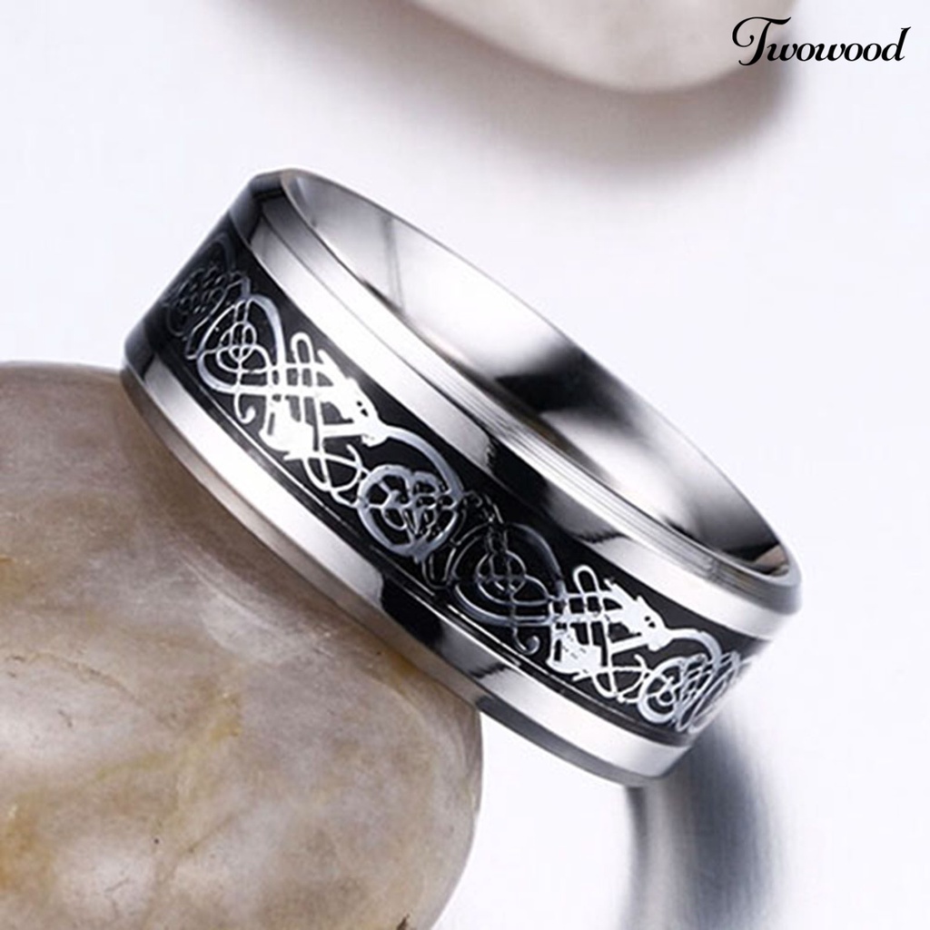 Cincin Bahan Titanium Steel Motif Naga Untuk Unisex