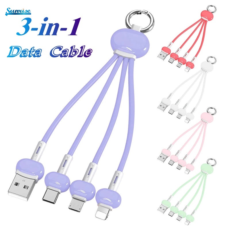 3in1 Kabel Data / Charger Micro USB / Type C / Lightning 5V 3.4a Fast Charging Untuk Smartphone Universal