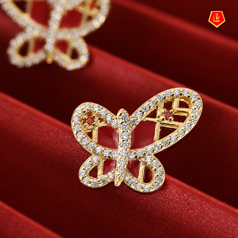 [Ready Stock]Chinese Style Exquisite Butterfly Jewelry Set Necklace Bracelet Ear Studs