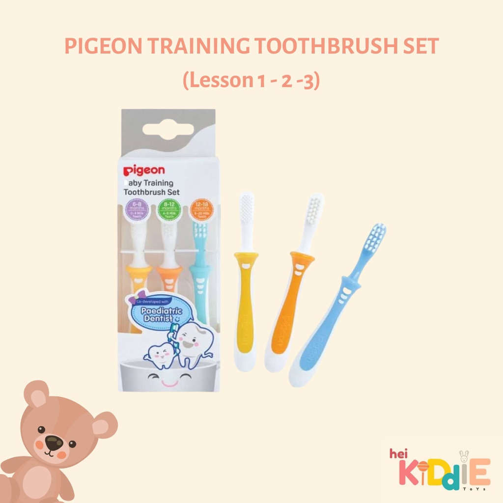 Pigeon Baby Training Toothbrush Lesson 1-2-3/set/ Sikat gigi bayi