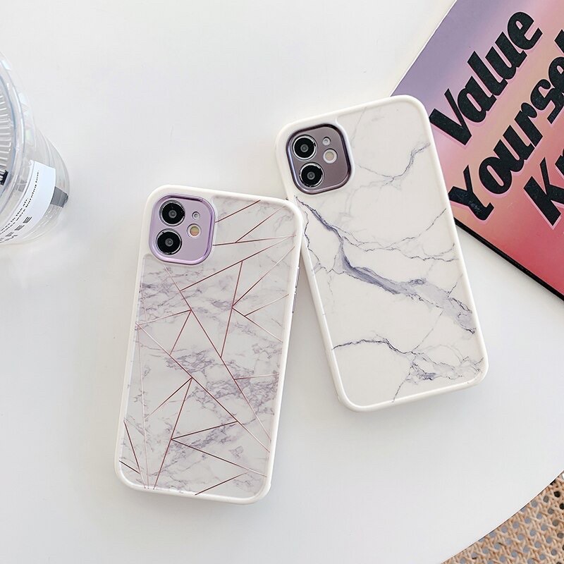 White Marble Camera Protector Silicone Case iPhone 7/8/+/SE 2020/X/Xs/Max/XR/11/Pro/Max