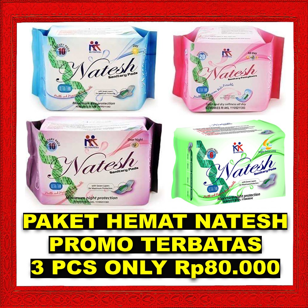 Natesh Sanitary Pads Pantyliner Night Day Use Pembalut Herbal Panty, Siang, Malam KK Indonesia