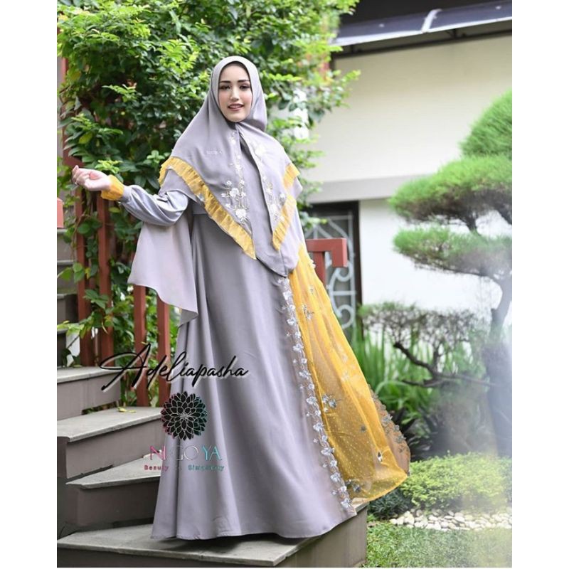 Gamis Juwariyah Peach Nigoya Syar'i - Set Syar'i Ceruty Tulle untuk Pesta & Acara Formal