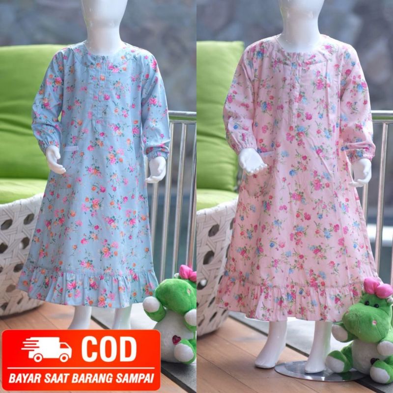 JELITA GAMIS DASTER PANJANG ANAK PEREMPUAN USIA 2-10 TAHUN BAHAN KATUN JEPANG MOTIF BUNGA DRESS MUSL