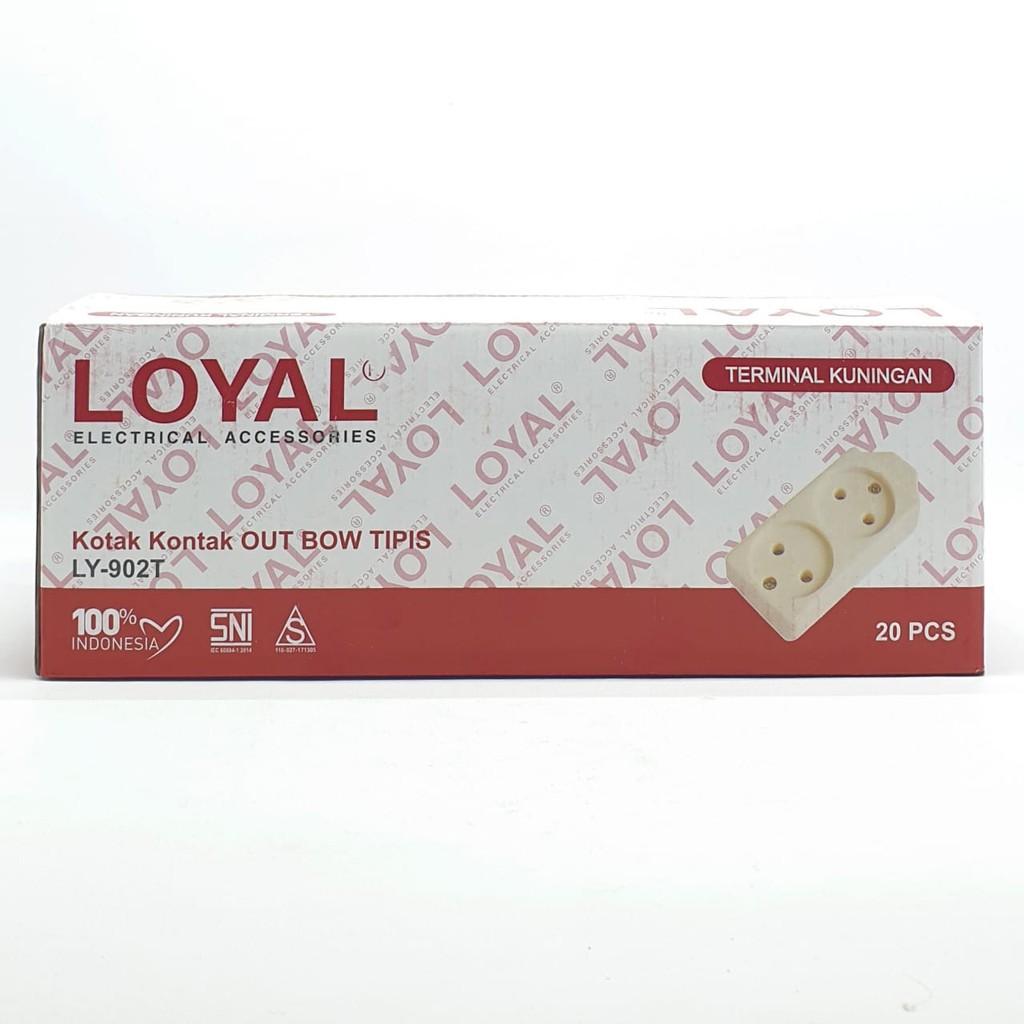 20 Pcs (1 Kotak) LY-902T Loyal Stop Kontak Gepeng 2 Lubang SNI (Tanpa Kabel)