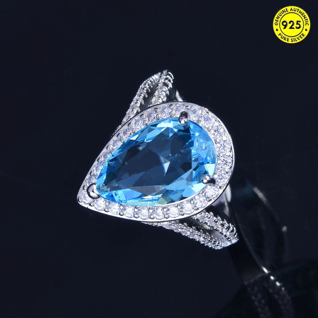 Cincin Aquamarine Double Layer Bentuk Water Drop Pear