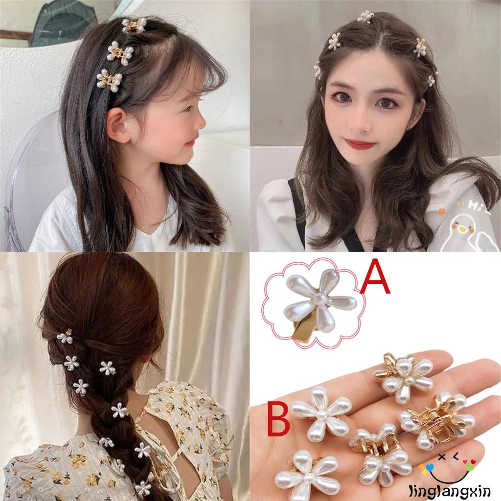 LLX-Mini Pearl Hair Barrettes, Sweet Flower Hair Clips Hair Pins Decorative Hair Accessories for Women Girls