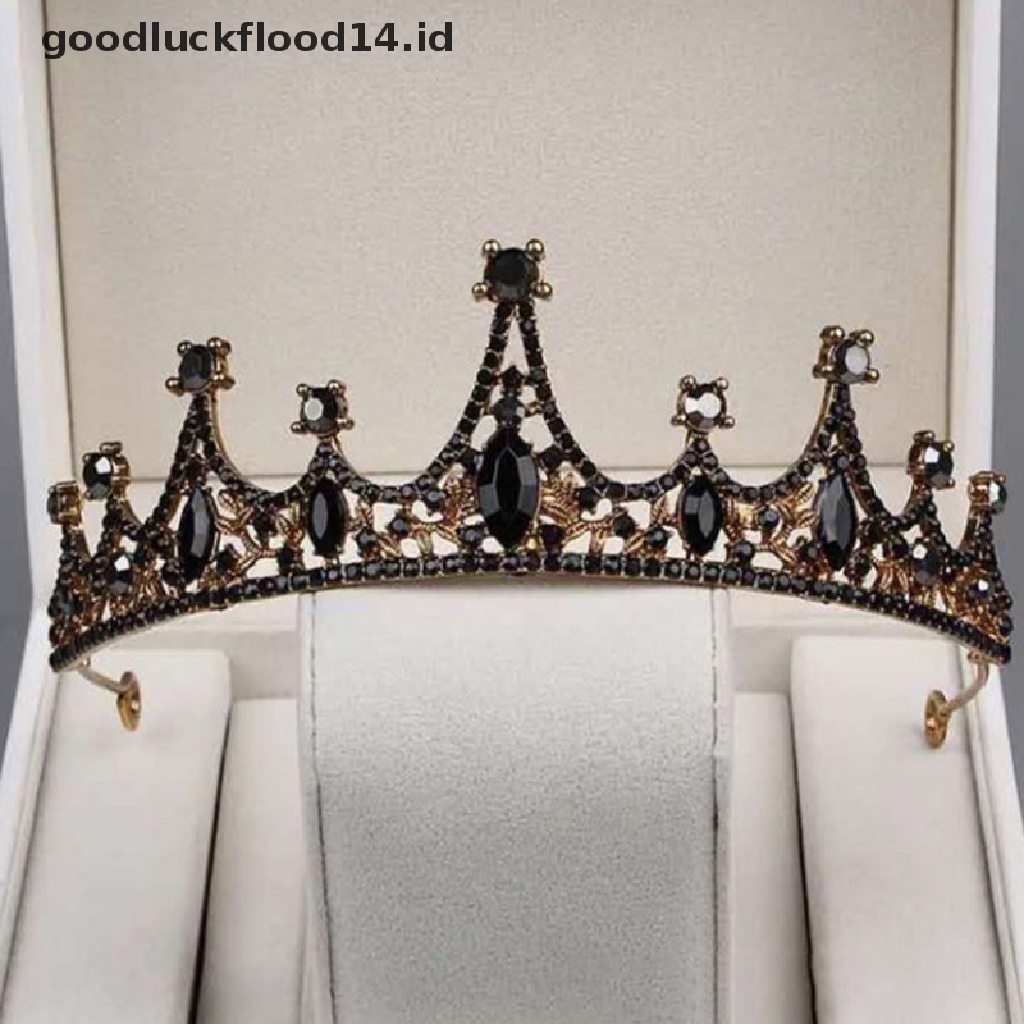 [OOID] 1pc bride retro black crystal crown queen tiara brides wedding jewelry ID