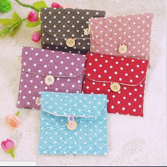 Dompet Tempat Pembalut Tissue Mini Tas Kain Traveling Motif Polkadot Organizer