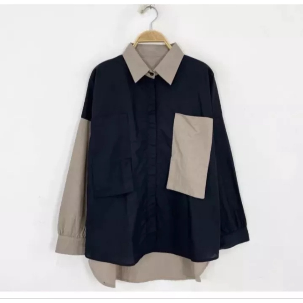 FRILA BLOUSE TWOTONE M-L-XL/kemeja basic/blouseterbaru/two-tone/atasan termurah/terlaris