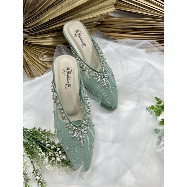 RafAiZoutfit sepatu wanita sepatu pesta wedding yohana sage green hells 9cm tahu