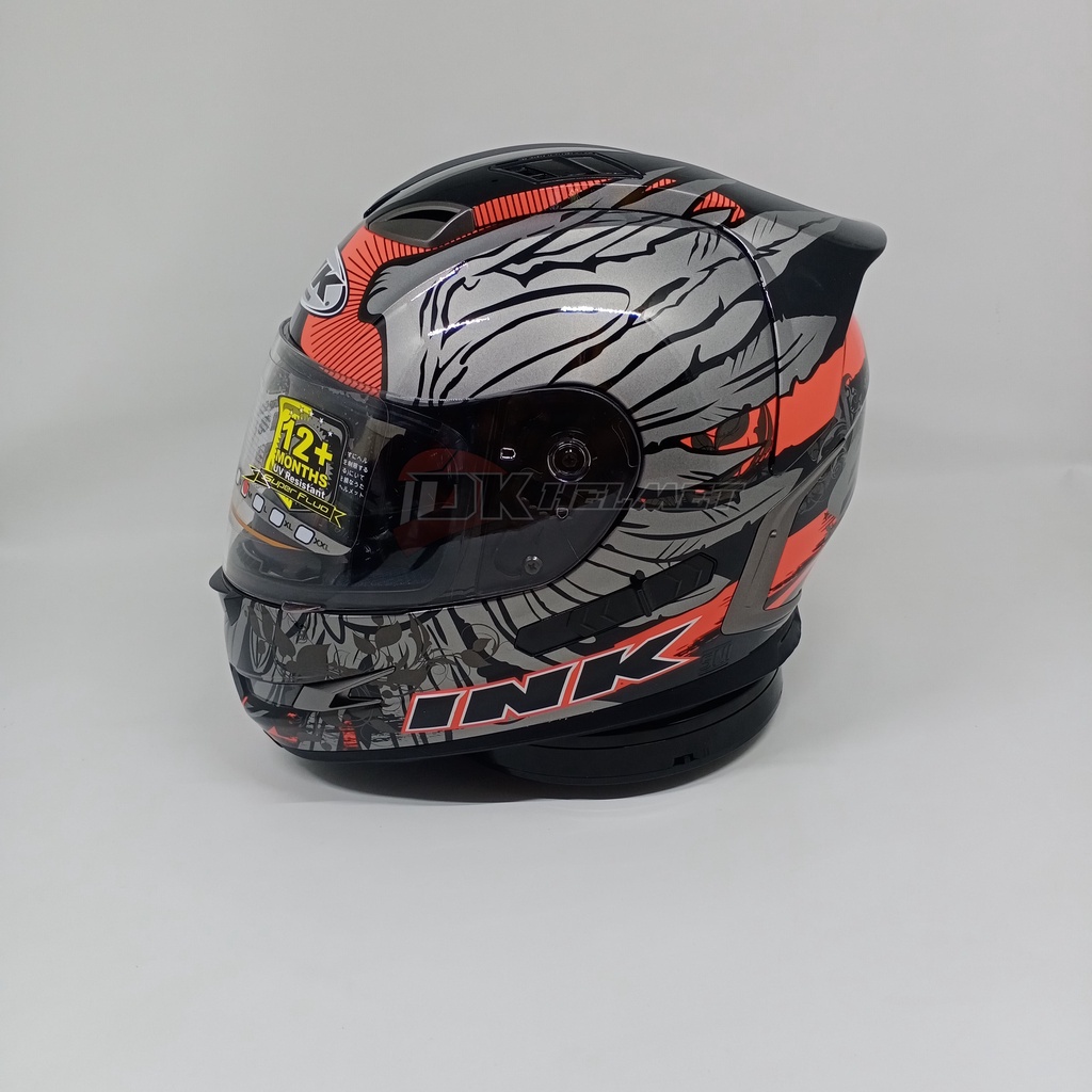 Helm Full Face INK Stealth Motif Wings Black Red Fluo Double Visor Original