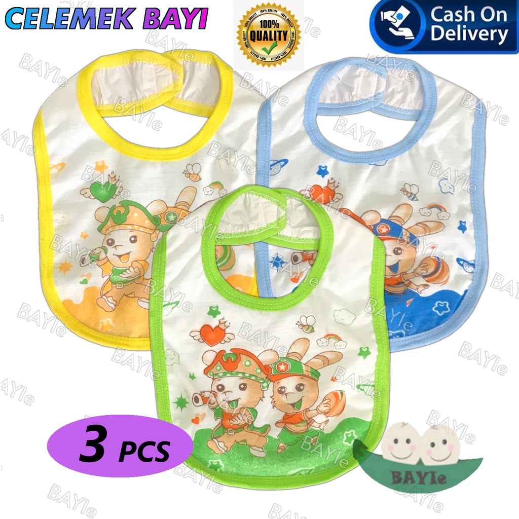 BAYIe- 3 Pcs Celemek makan bayi/Slaber Bayi/Tatakan iler liur/Tatakan Makan Bayi Motif Sablon