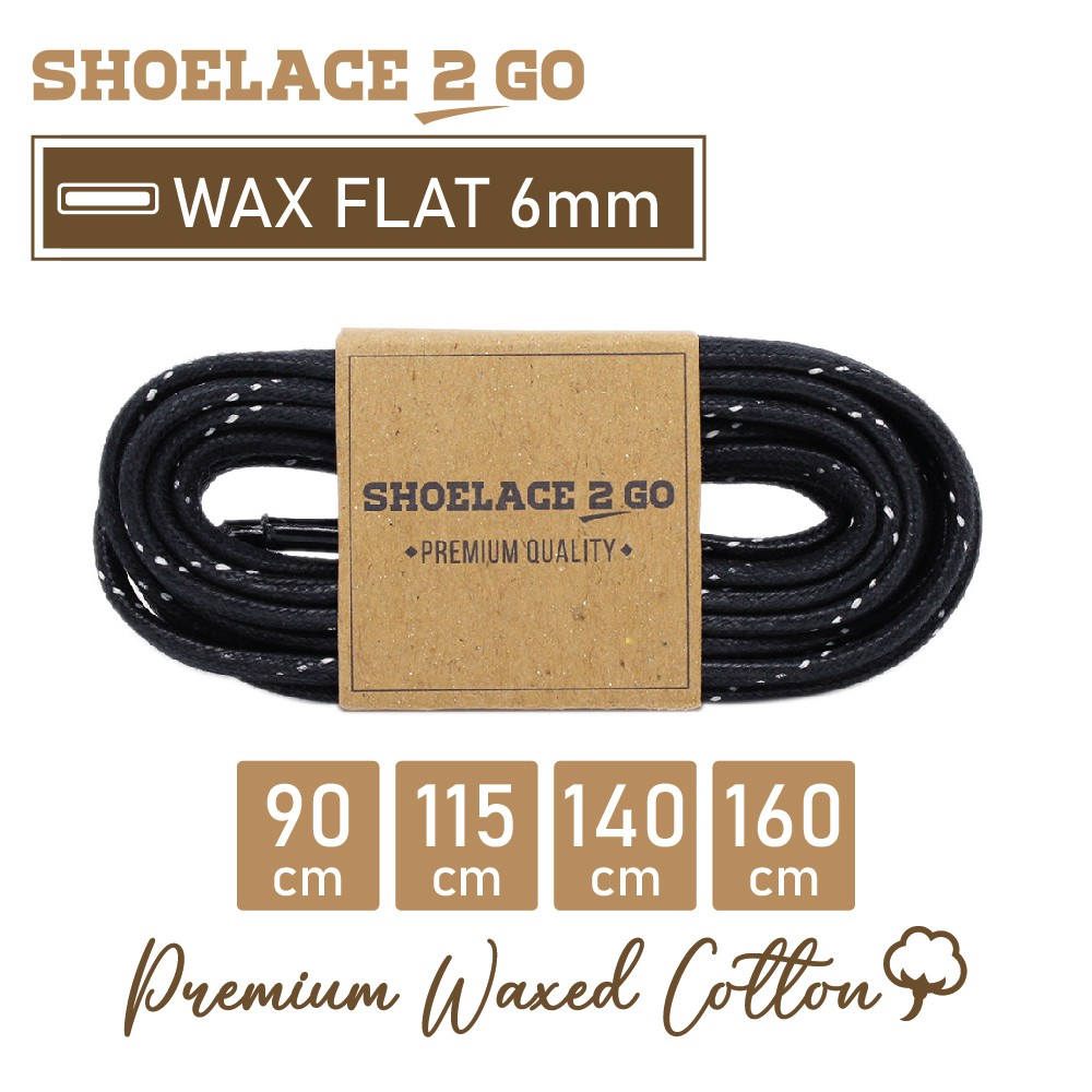 SHOELACE 2 GO PREMIUM TALI SEPATU LILIN WAX GEPENG PIPIH FLAT - WF6 - M1 - BLACK &amp; WHITE STRIPE - 6MM