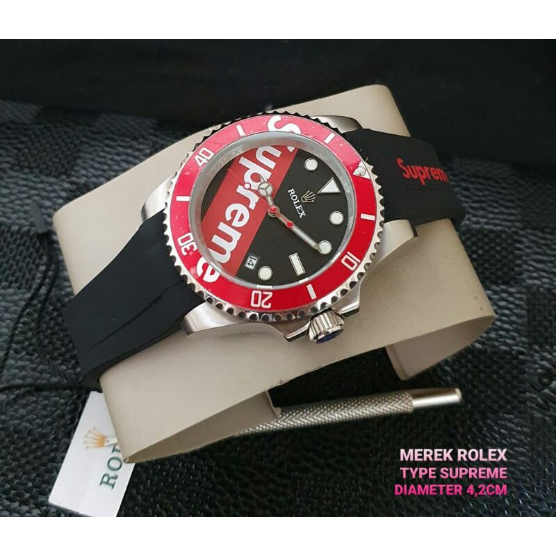 jam tangan rolex supreme automatic body steel tali rubber kualitas original