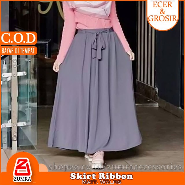 [COD] Rok Basic Pita bawahan wanita Wolfis best seller Skirt Ribbon Woolpeach