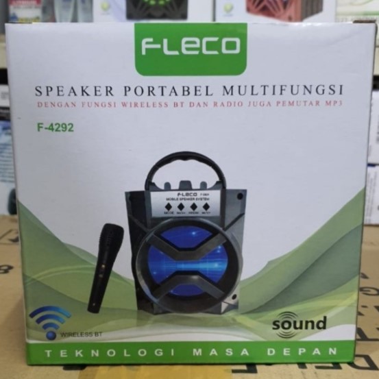 Speaker Fleco F4292 Bluetooth Portable MP3 FM USB Free Mic