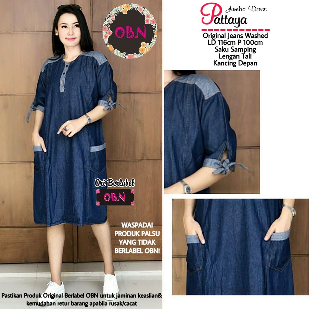 Dress Jeans Jumbo LD 120 Pattaya Mini Dress Lepis Daster Jeans Polos Busui Dress Lengan Pendek