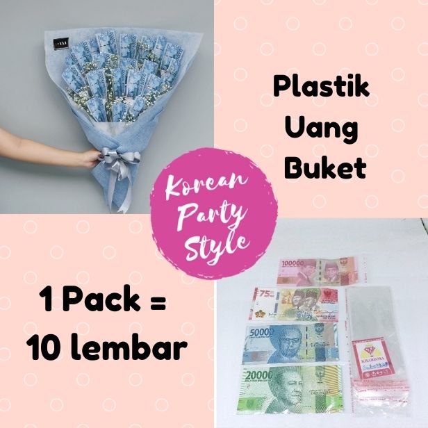 

KOREAN PLASTIK UANG UNTUK BUKET BUNGA UKURAN 7 X 15 CM ISI 10 LEMBAR ADA PEREKAT BUKET BUNGA
