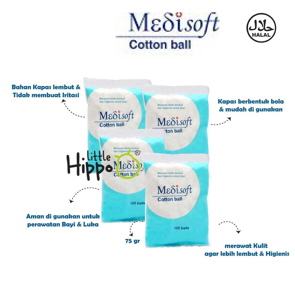 Medisoft Cotton Ball - 120 Balls 75g Cotton Ball Baby Kapas Bola Bayi Baby Medisoft kapas Bola 120 Balls