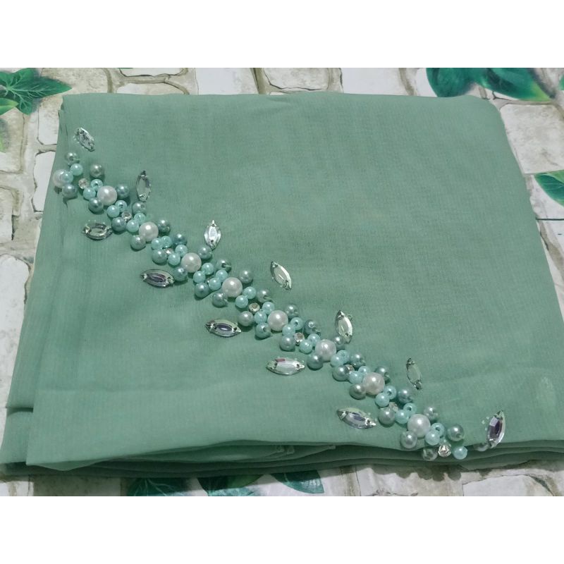 SEGIEMPAT PAYET BANDO BELLA/HIJAB BANDO MUTIARA/KERUDUNG PAYET BELLA SQUERE-Mint