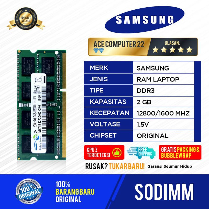 SAMSUNG SODIMM DDR3 2GB NON L PC 12800